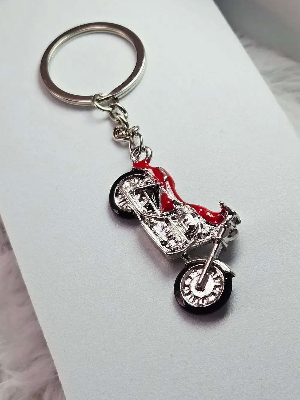 Red Motorcycle Keychain Harley Sportster Style Biker Key Ring Gift Accessory